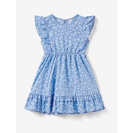 PATPAT Mommy and Me Dresses Matching Set Ruffle Flutter Short Sleeve Blue Polka Dot Dress Mom and Baby Girl Matching Outfits Boho Casual Midi Romper Dresses for Baby Girl 12-18 Months