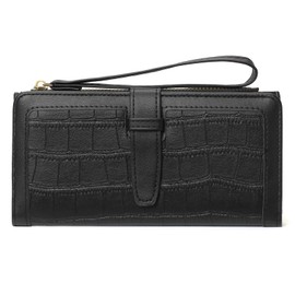 RNIEGA Wallet for Women, PU Wallet for Women, Large Purse for Women with Adjustable Closure and Wrist Strap, B-black