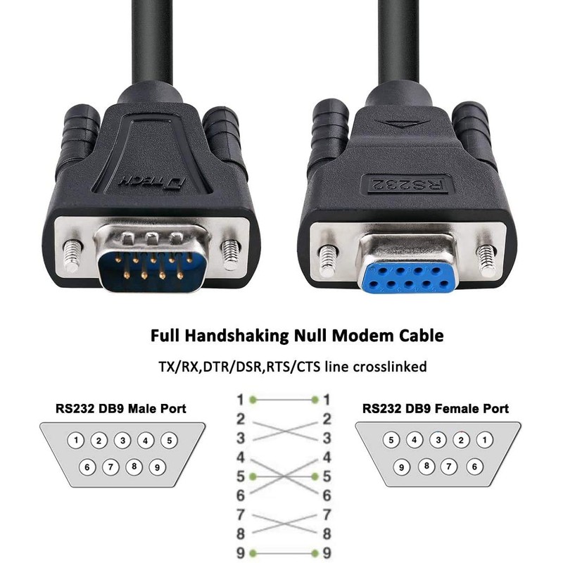 DTECH DB9 RS232 Series Cable Male Female Null Modem Cable