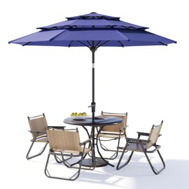Sannwsg 9 ft Patio Umbrellas, 3 tiers Outdoor Umbrella with Fiberglass Ribs, Table Umbrellas with Push Button Tilt/Crank, Market Umbrella, Porch Umbrela for Backyard, Deck, Garden, Pool