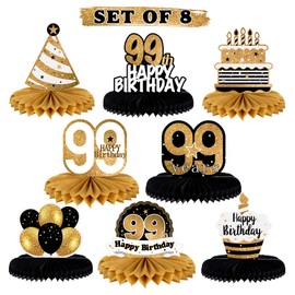 LINGTEER Happy 99th Birthday Table Honeycomb Centerpieces Cheers to 99th Birthday 99 Years Old Party Table Decorations Gift Sign.
