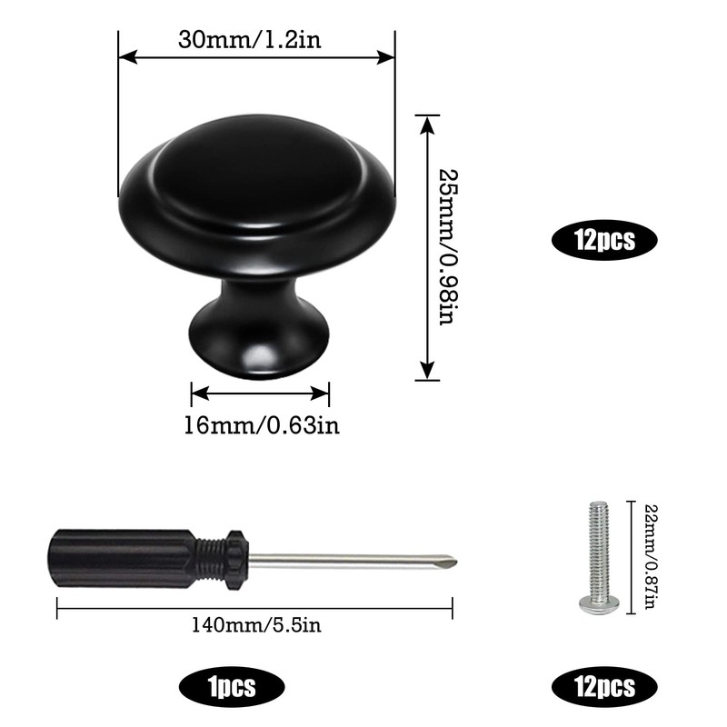 LBING Drawer Knobs, Furniture Knobs, Cupboard Knobs, Matt Black, Pack