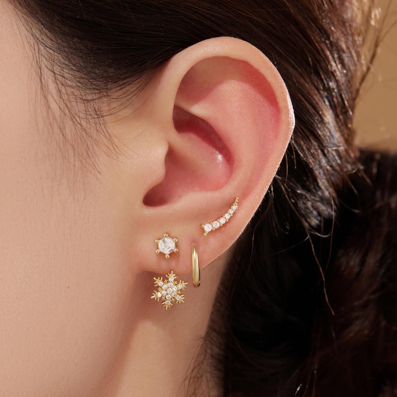 Poxtex Gold Stud Earrings for Women, 14K Gold Small Hoop