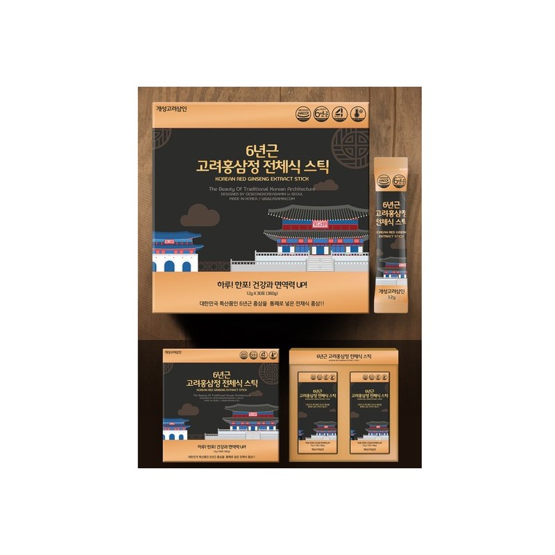 6-Year-Old Korean Red Ginseng Extract Whole Food Sticks 12g, 30