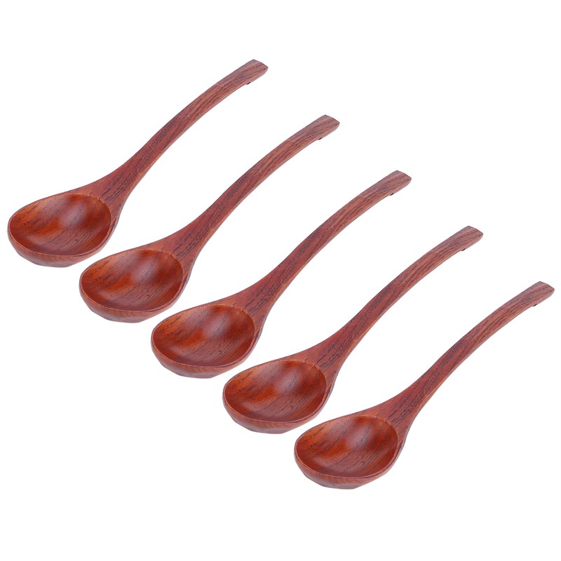 5PCS Japanese Style Wood Spoon Long Handle Soup Spoons Household
