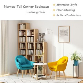 IOTXY Small Narrow Corner Bookcase - 71 Inches Tall Gap Freestanding Storage Cabinet, 7 Lattices Open Shelves Tower Rack with Door, Cubes Bookshelf in White