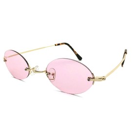 [SPEED ADDICT] TWO POINT RIMLESS OVAL SUNGLASS, GOLD x PINK
