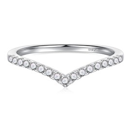Yaresul Moissanite Chevron Rings for Women - V Shaped Wedding Band 925 Sterling Silver Curved Wedding Ring Moissanite Stackable Half Eternity Wishbone Rings Size 8