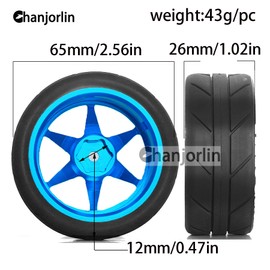 Chanjorlin 1/10 On Road Tires and Aluminum Wheels 12mm Hex RC Rally Racing Tyres OD 2.56" for Tamiya TT01 TT02 XV01 TA06 A959 PTG2 HPI KYOSHO PTG2 Traxxas 1:10 Street Touring Drift Car 4PCS (Purple)