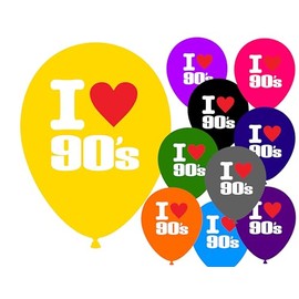 I Love 90's Party 12" Latex Balloons Decorations for Birthday Parties - Suitable for Air or Helium 10 pack