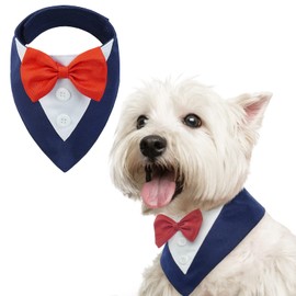 FUAMEY Dog Tuxedo,Formal Dog Wedding Bandana Dog Collar with Bow Tie Dog Birthday Costume Adjustable Pet Party Tux Dog Wedding Attire,Dog Valentines Outfit Cosplay for Small Medium Large Pets Blue XS