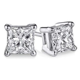 PARIKHS Princess Cut Diamond Stud in 14K White Gold (0.20 ctw, I3 clarity)