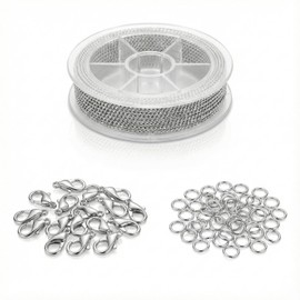 Hopzab Stainless Steel Chain 2.4mm, Jewelry Making Kit with 10M Link Chain Roll, 20 Lobster Clasps & 50 Jump Rings for DIY Craft Bracelet, Necklace, and Earring Making Supplies
