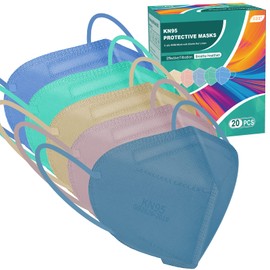XDX KN95 Face Masks, Individually Wrapped Disposable Face Masks for Men and Women, 5 Layers Breathable & Comfortable Multicolor Masks, Filter Efficiency ≥95% (Medium Size-20 Pack)