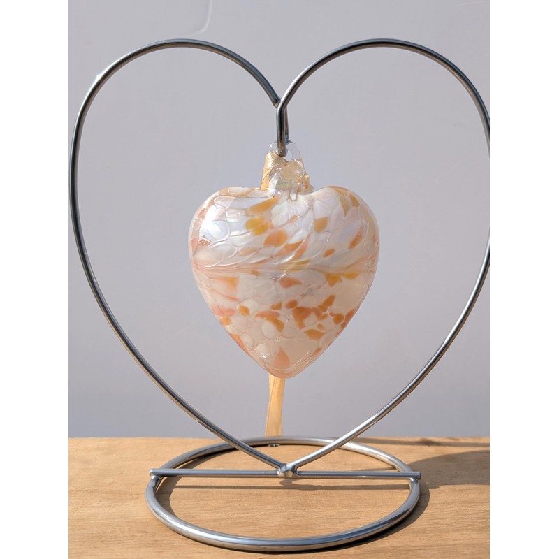 Amelia Art Glass Birthstone Heart April (Diamond) with Heart Stand