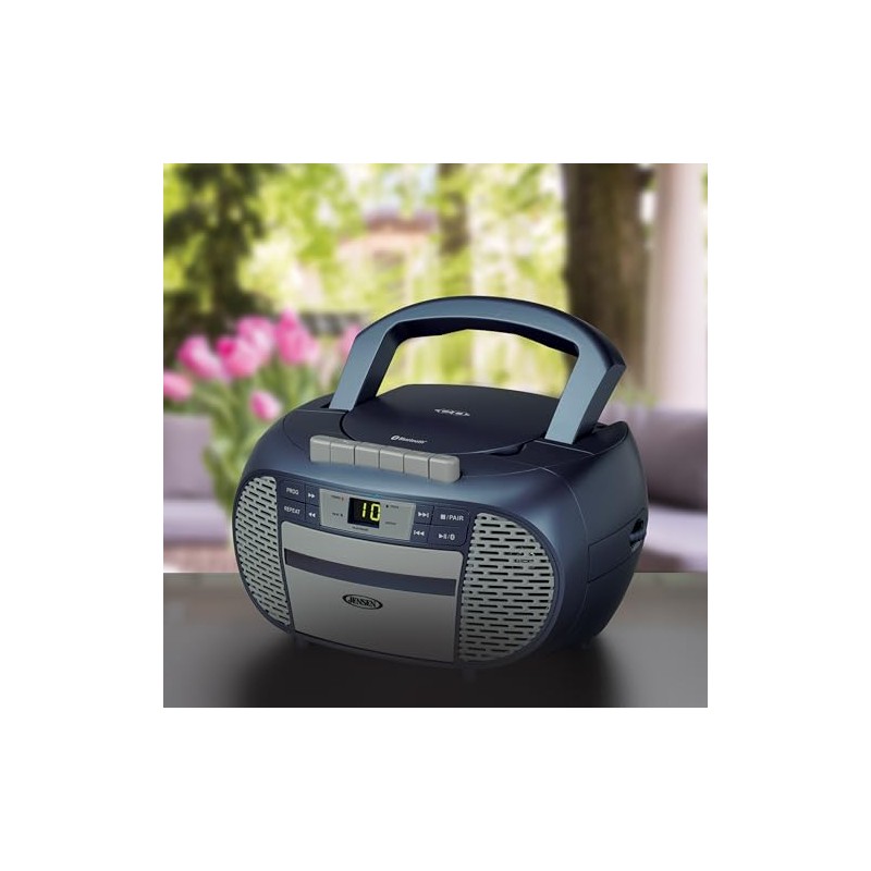 JENSEN CD-550BT-BK Portable Stereo Bluetooth CD Cassette Recorder with AM/FM