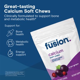 Bariatric Fusion Bariatric Fusion Bariatric Calcium Chews | Calcium Citrate with Vitamin D3 Calcium Supplement Bariatric Vitamin | Sugar Free Calcium Citrate Chewable | Calcium Citrate 500mg | Cran Grape | 60 Count