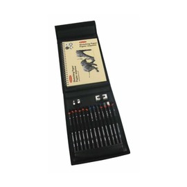 Derwent 2300218 Sketching Wallet with Mixed Media Sketching Pencils, Accessories and A5 Landscape Sketchpad, Grey