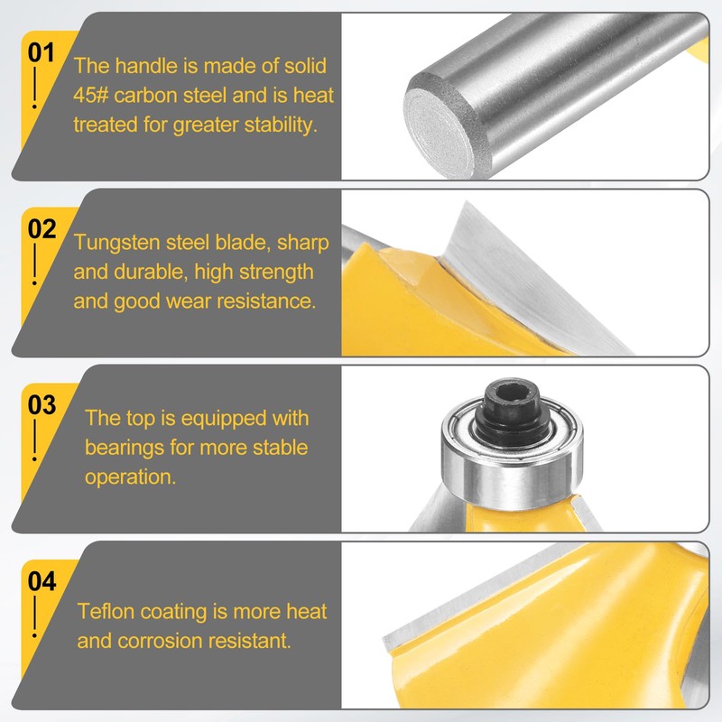 sourcing map Roundover Router Bit 1/2 Inch Shank Radius in