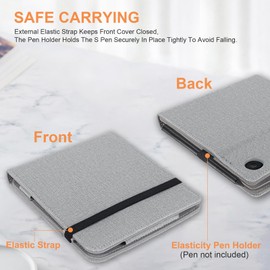 Vakarey for Kobo Libra Colour Case with Pen Holder,Sleep Cover for Kobo Libra 2 Case with Hand Strap,Grey