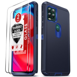 LeYi Compatible for Moto G Stylus 5G 2021 Case: G Stylus 5G 2021 Case with [2 Pack] Tempered Glass Screen Protectors, 3 in 1 Full Body Rubber Dustproof Rugged Defender Protection Cover, Blue