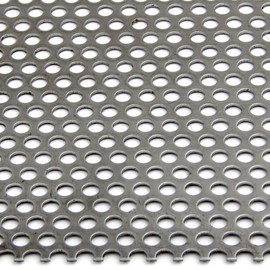 304 Stainless Steel Perforated Sheet, Unpolished (Mill) Finish, Annealed, Staggered 0.25" Holes, 0.12" Thickness, 11 Gauge, 12" Width, 12" Length, 0.375" Center to Center, OnlineMetals