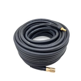 SYXQT Hybrid Air Hose 3/8-Inch x 100FT，300 PSI Heavy Duty, Lightweight, Kink Resistant, All-Weather Flexibility with 1/4-Inch Industrial Air Fittings and Bend Restrictors,Black