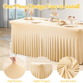 Shillance Champagne Spandex Table Covers 6ft, 6 Packs Fitted Table Covers for 6 Foot Tables Stretch Spandex Table Skirts Rectangle Tables for Event, Wedding, Banquet & Parties