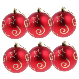 CIMAXIC Set of 6 Painted Christmas Baubles Christmas Decoration Christmas Tree Decoration Plastic Red Christmas Tree Decoration Baubles Hanging Baubles 8 cm Long