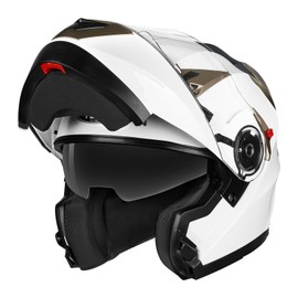 Motorcycle Modular Flip-up Helmet DOT Approved - YEMA Helmet YM-925 Motorbike Casco Moto Moped Street Bike Racing Helmet with Sun Visor for Adult,Youth Men and Women - White,M