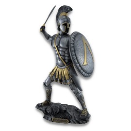 Veronese Design Spartan Warrior with Sword and Hoplite Shield Statue Silvered/Gold Accents
