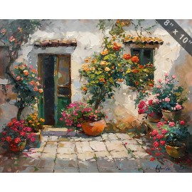 A Flower Garden in an Urban Courtyard oil painting 8x10 print