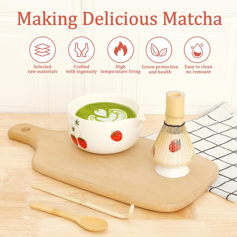 Matcha Whisk Set, 5 Pcs Matcha Bowl with Spout and