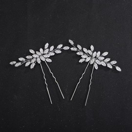 Teyglen Rhinestone Bride Wedding Hair Pins Zircon Crystal Bridal Hair Pins Clips Gold Silver Rhinestone Headpiece Sparkly Hair Jewelry Accessories for Women (Silver)