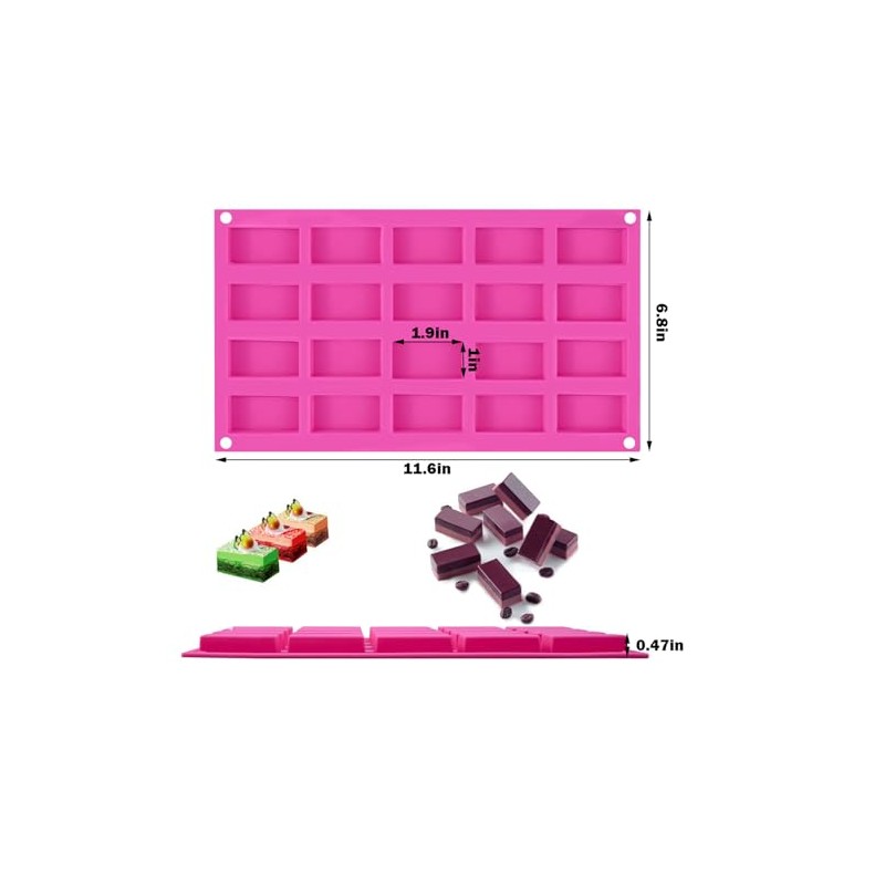 2pcs Chocolate Bar Molds Rectangle Silicone Baking Molds for Chocolate