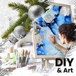 PLABBDPL 14 x 14 cm Silver Leaf Imitation Leaf 100 Pieces for Arts Project Craft Decoration, Gilding Crafts, DIY Creation (Silver)