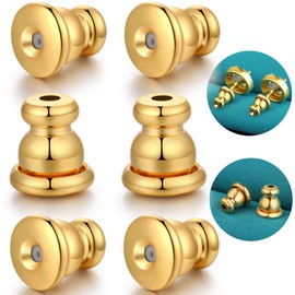 Catinee Earring Backs, Hypoallergenic 14k Gold Bullet Earring Backs Replacements for Studs/Droopy Ears, Secure Locking Backing for Sensitive Ears (Gold 3pairs)