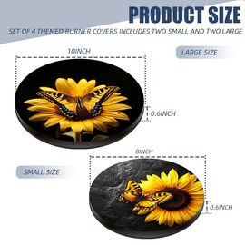 Round Stove Burner Covers For Electric Stove,Sunflower With Butterfly Print Gas Stove Burner Covers Set Of 4, 8 Inches And 10 Inches Cooktop Decorative Stove Top Covers
