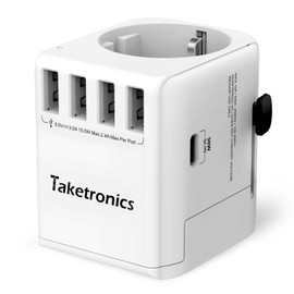 Schuko Travel Adaptor 3-Pin Universal Travel Plug 4 x USB A, 1 x USB C 30 W and 1 x AC Schuko Socket, International Socket Adapter, Universal Adaptor Germany to USA, England, Australia, China