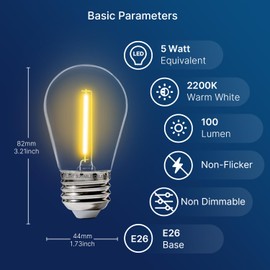 FLSNT 30 Pack LED S14 Replacement Bulbs for String Light, Outdoor LED Light Bulbs, E26 Base, 2200K Warm White, Non-Dimmable