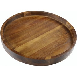 Acacia Wood Round Serving Tray, 13.8" Charcuterie Board Cheese Tray with Rim, Decorative Tray for Ottoman, Coffee Table, Couch, Kitchen Island