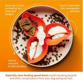 Petdreamhouse NEW! Spin Fun Interactive Slow Feeder Bowl for Dogs Makes Meal Time Fun. Orange