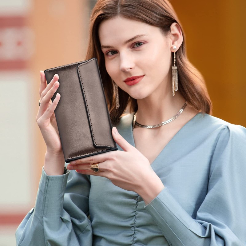 FORRICA Women's Slim Long Wallet, Minimalist, Elegant, Soft, Leather, Pousy
