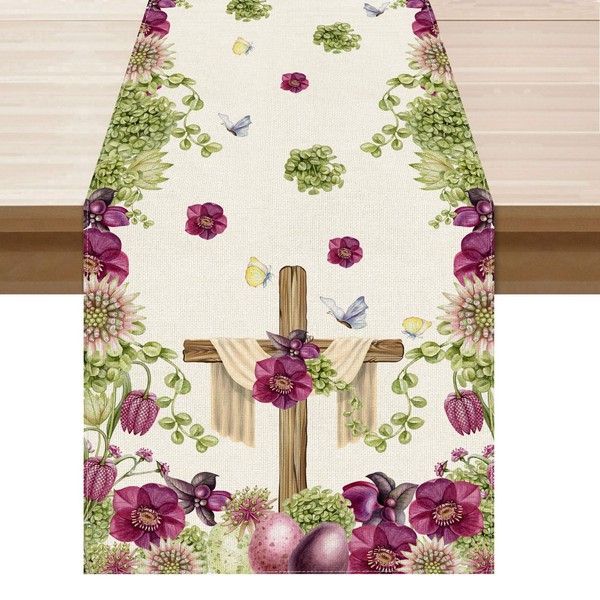 BOTB LIHM Easter Cross Eggs Purple Flowers Leaves Butterfly Cloth