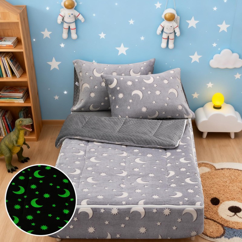 A Nice Night Starry All-in-One Plush Zipper Bedding Set, Twin