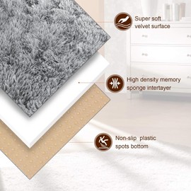 Oxford Homeware Rugs Living Room Small 50x80 cm – Fluffy Shaggy Grey Area Rugs for Bedroom, Lounge – Super Soft Non Slip Rug Washable Modern Floor Carpets Bedside Rug for Kids Room