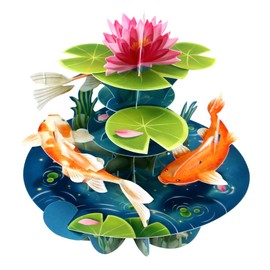 Santoro Pirouette 3D Pop Up Greeting Card - Koi Carp - For Him Him Mom Wife Sister Daughter Birthday Bird Lover Thank You Cards For Teacher Get Well Soon Card