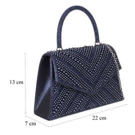 Girly Handbags Womens Beaded Diamante Handheld Bag Medium Navy