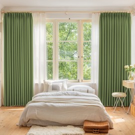 OYRING Sage Green Blackout Soundproof Pinch Pleat Curtain 108 Inches Long, Pleated Drape with Tieback for Bedroom, Living Room, 52" W x 108" L, 1 Panel