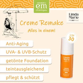 Linda Marie PROBIOTIQUE® Creme Remake 50 ml - Tinted Day Cream with SPF 30 & UV Protection - Anti-Ageing Moisturiser with Tinder Sponge & Vitamin E - Vegan & ECOCERT Certified